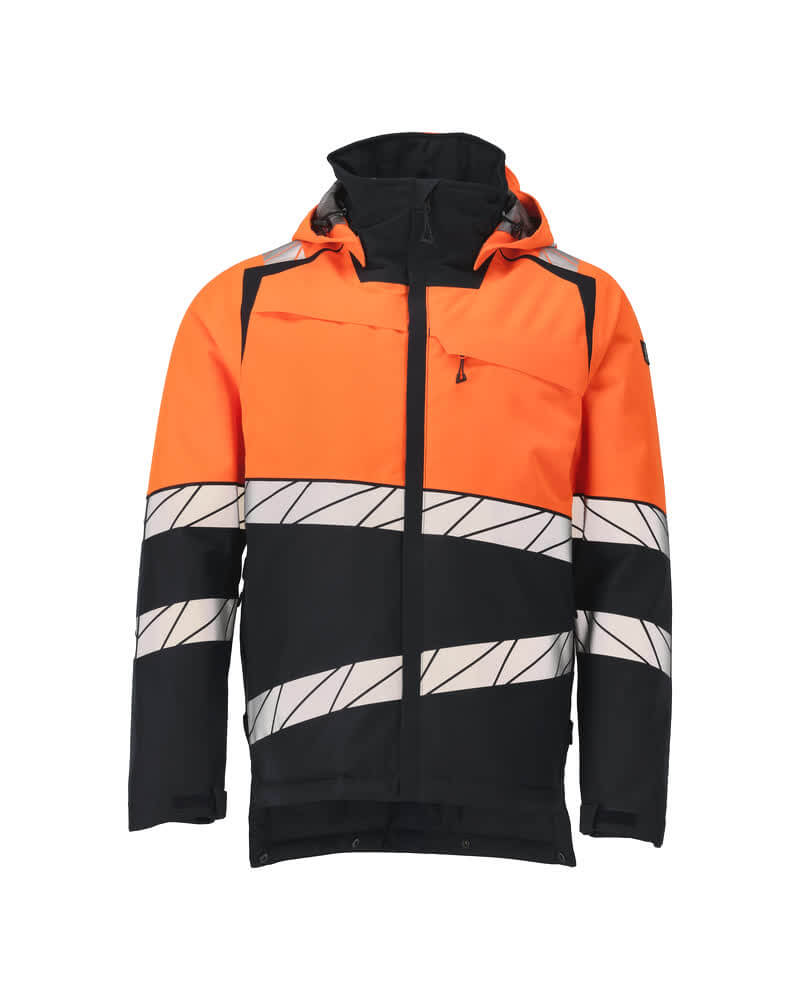 Mascot 25035-231 Hi-Vis Climascot-Lined Insulated Breathable Windproof Water-Repellent Winter Jacket Front #colour_dark-navy-blue-hi-vis-orange