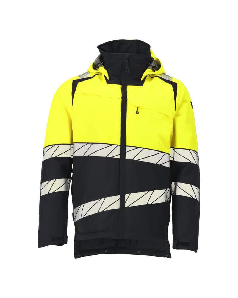Mascot 25035-231 Hi-Vis Climascot-Lined Insulated Breathable Windproof Water-Repellent Winter Jacket Front #colour_dark-navy-blue-hi-vis-yellow