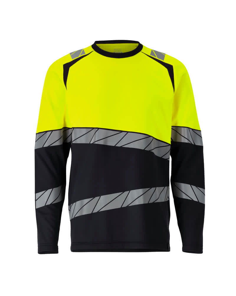 Mascot 25081-771 Premium Modern Fit Two-Toned Long-Sleeved Hi Vis T-Shirt Front #colour_black-hi-vis-yellow