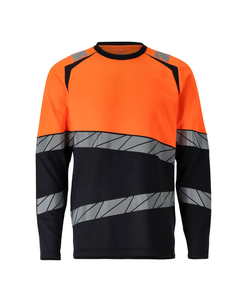 Mascot 25081-771 Premium Modern Fit Two-Toned Long-Sleeved Hi Vis T-Shirt Front #colour_dark-navy-blue-hi-vis-orange