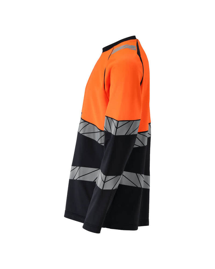 Mascot 25081-771 Premium Modern Fit Two-Toned Long-Sleeved Hi Vis T-Shirt Right #colour_dark-navy-blue-hi-vis-orange