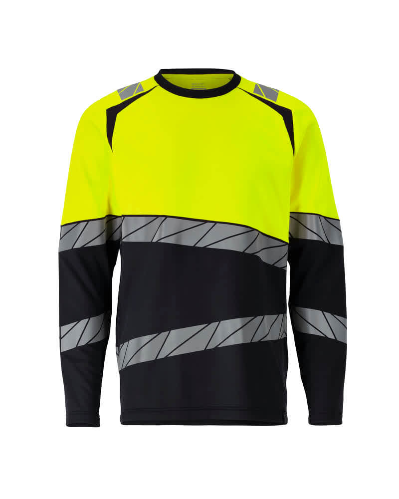 Mascot 25081-771 Premium Modern Fit Two-Toned Long-Sleeved Hi Vis T-Shirt Front #colour_dark-navy-blue-hi-vis-yellow
