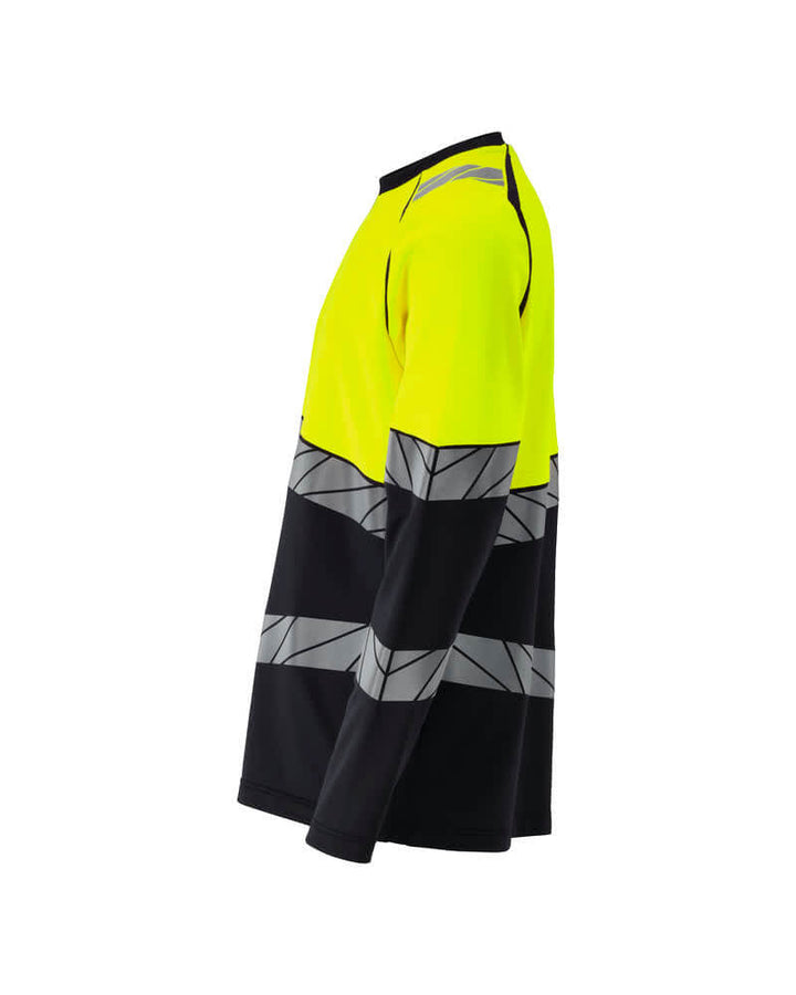 Mascot 25081-771 Premium Modern Fit Two-Toned Long-Sleeved Hi Vis T-Shirt Right #colour_dark-navy-blue-hi-vis-yellow