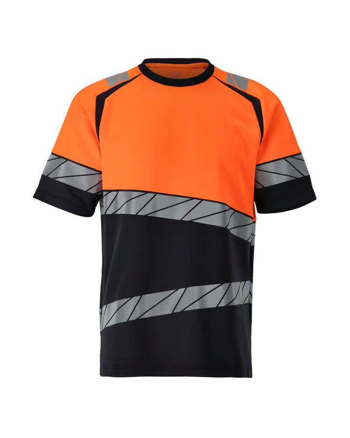 Mascot 25082-771 Premium Modern Fit Two-Toned Hi-Vis T-Shirt Front #colour_dark-navy-blue-hi-vis-orange