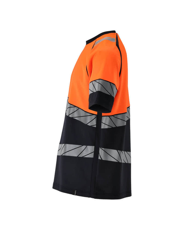 Mascot 25082-771 Premium Modern Fit Two-Toned Hi-Vis T-Shirt Right #colour_dark-navy-blue-hi-vis-orange
