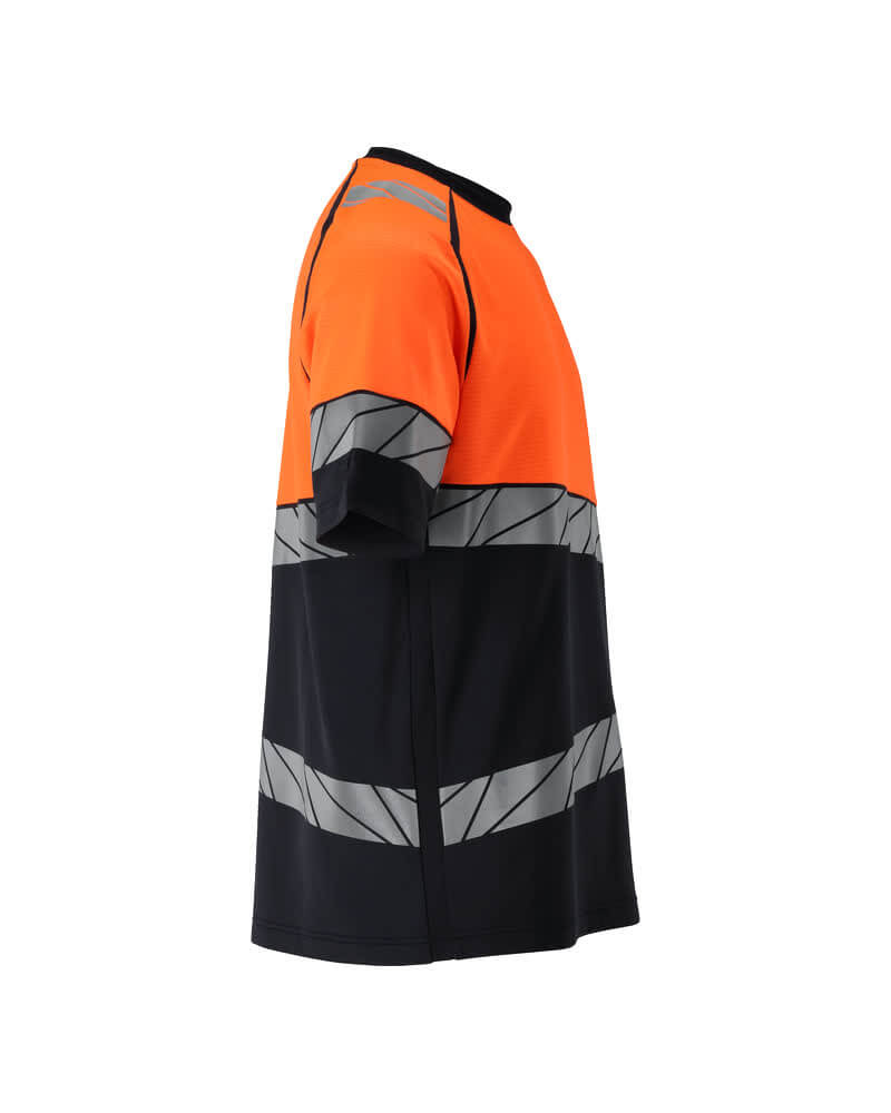 Mascot 25082-771 Premium Modern Fit Two-Toned Hi-Vis T-Shirt Left #colour_dark-navy-blue-hi-vis-orange