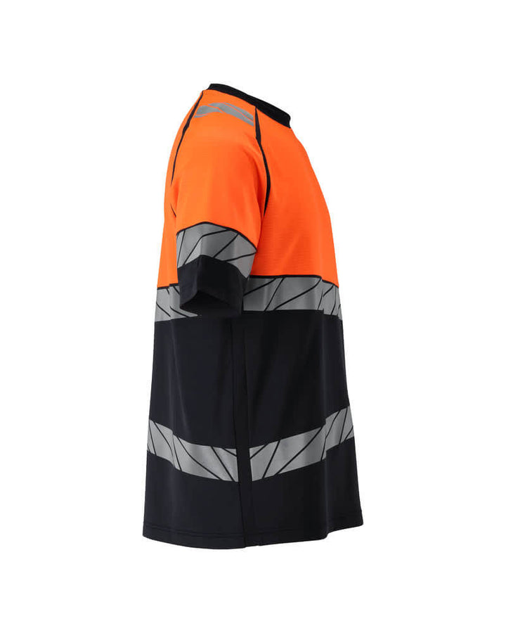 Mascot 25082-771 Premium Modern Fit Two-Toned Hi-Vis T-Shirt Left #colour_dark-navy-blue-hi-vis-orange