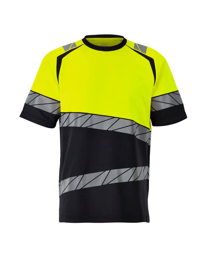 Mascot 25082-771 Premium Modern Fit Two-Toned Hi-Vis T-Shirt Front #colour_dark-navy-blue-hi-vis-yellow
