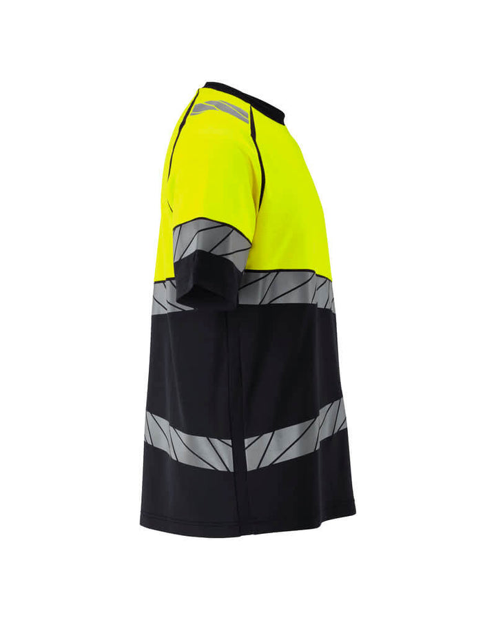 Mascot 25082-771 Premium Modern Fit Two-Toned Hi-Vis T-Shirt Left #colour_dark-navy-blue-hi-vis-yellow