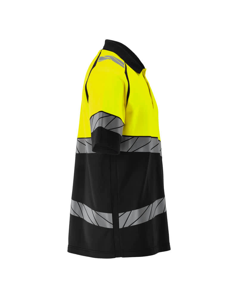 Mascot 25083-771 Premium Modern Fit Two-Toned Hi-Vis Polo Shirt Left #colour_black-hi-vis-yellow