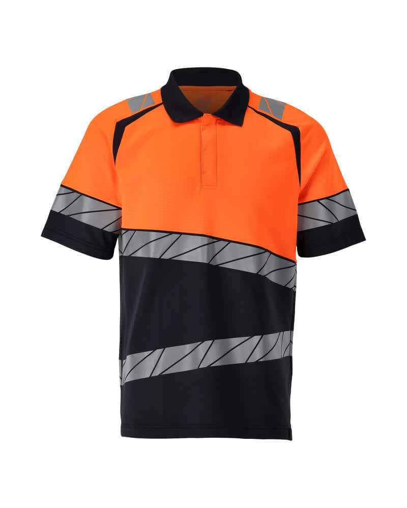 Mascot 25083-771 Premium Modern Fit Two-Toned Hi-Vis Polo Shirt Front #colour_dark-navy-blue-hi-vis-orange