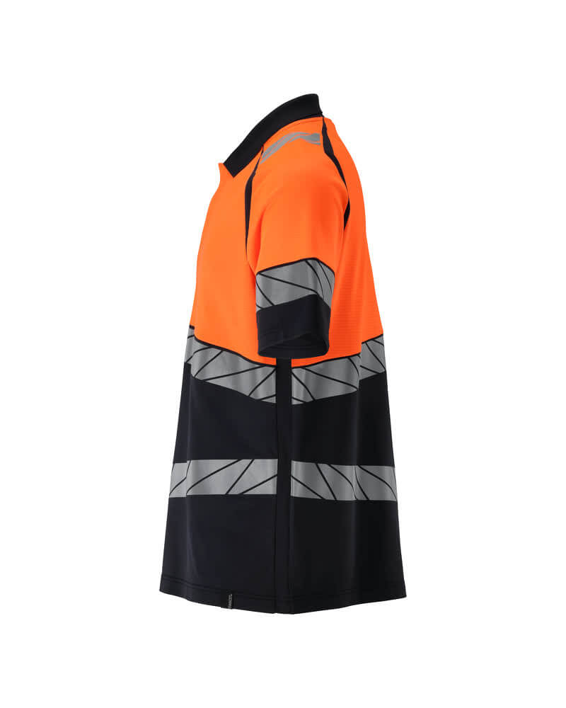Mascot 25083-771 Premium Modern Fit Two-Toned Hi-Vis Polo Shirt Right #colour_dark-navy-blue-hi-vis-orange