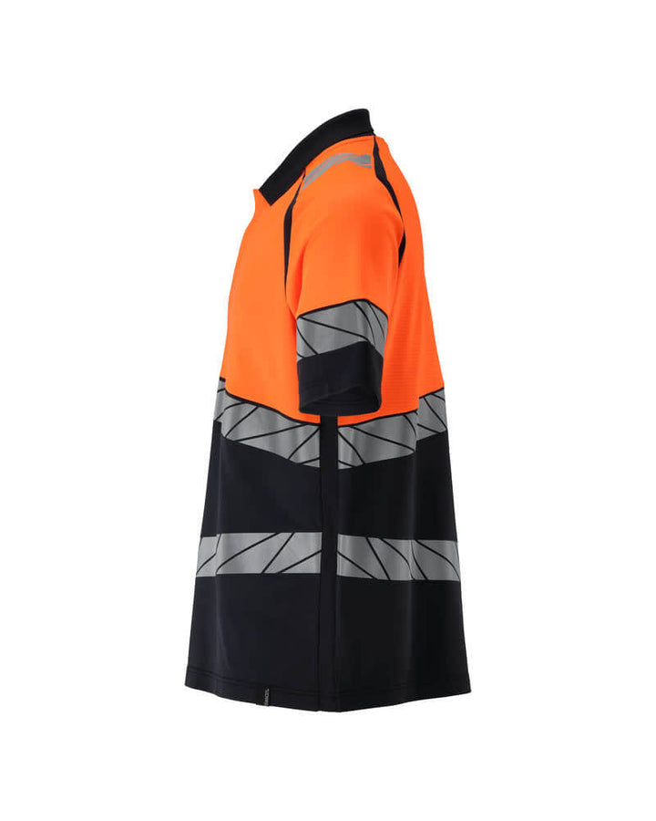 Mascot 25083-771 Premium Modern Fit Two-Toned Hi-Vis Polo Shirt Right #colour_dark-navy-blue-hi-vis-orange