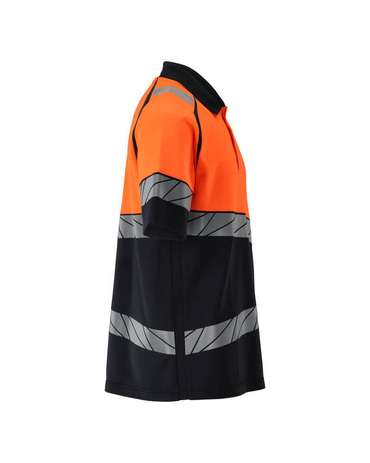 Mascot 25083-771 Premium Modern Fit Two-Toned Hi-Vis Polo Shirt Left #colour_dark-navy-blue-hi-vis-orange