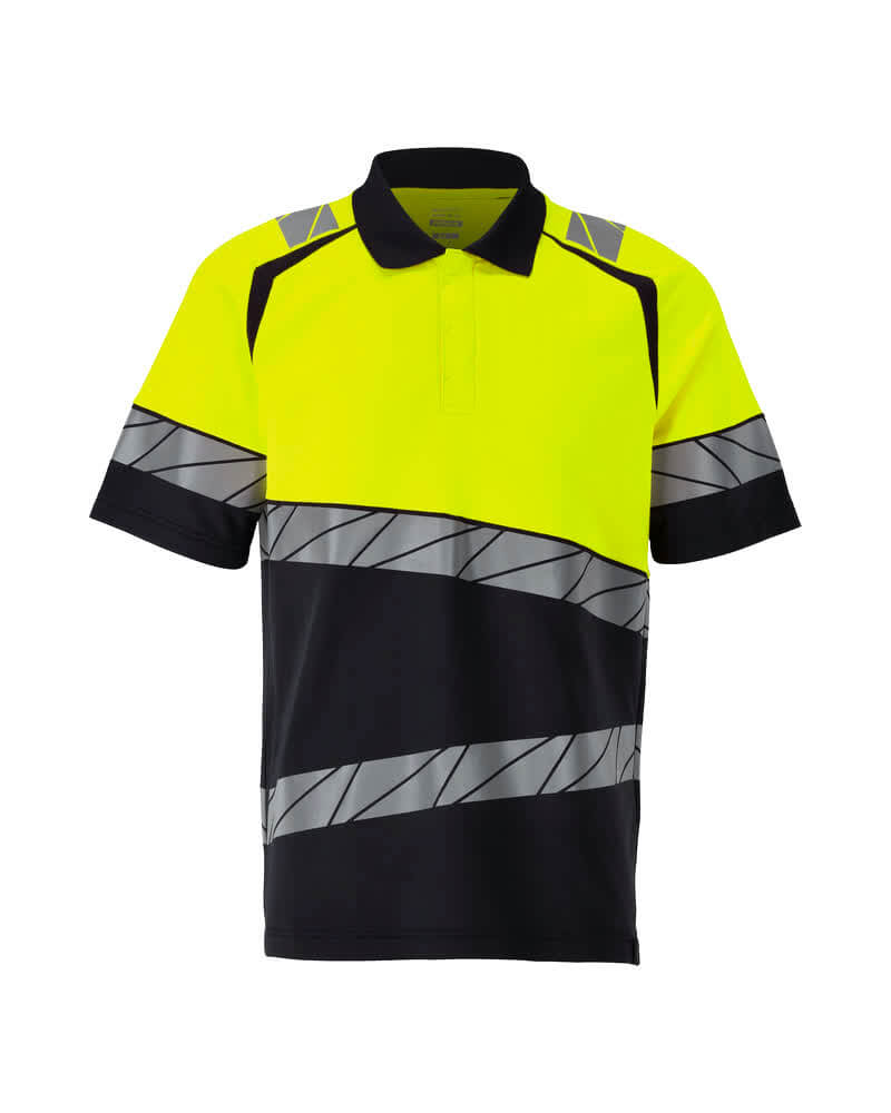 Mascot 25083-771 Premium Modern Fit Two-Toned Hi-Vis Polo Shirt Front #colour_dark-navy-blue-hi-vis-yellow