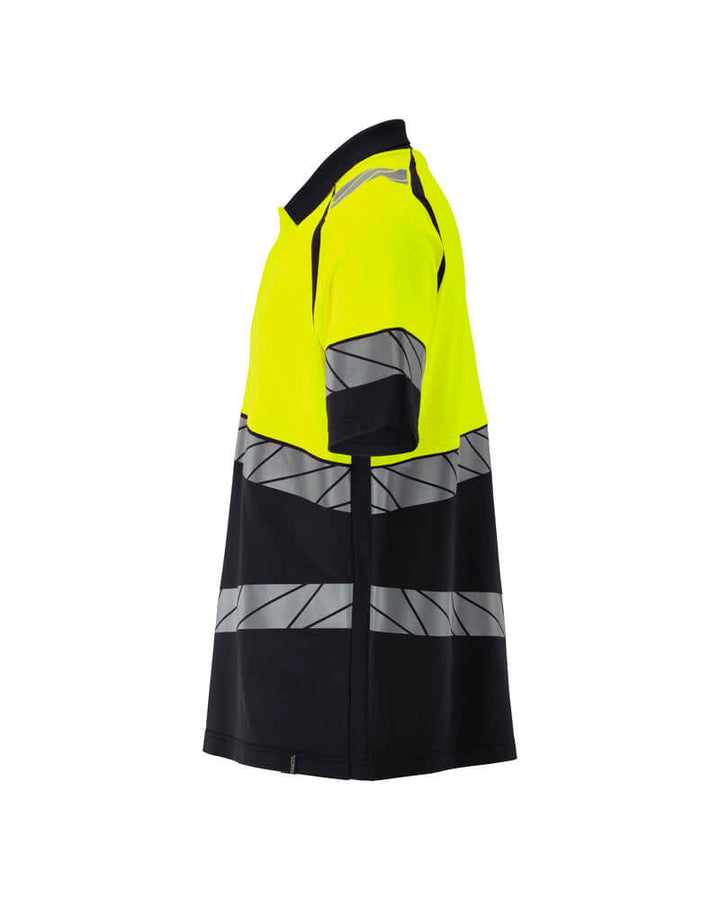 Mascot 25083-771 Premium Modern Fit Two-Toned Hi-Vis Polo Shirt Right #colour_dark-navy-blue-hi-vis-yellow