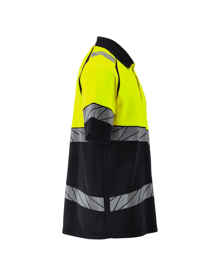 Mascot 25083-771 Premium Modern Fit Two-Toned Hi-Vis Polo Shirt Left #colour_dark-navy-blue-hi-vis-yellow