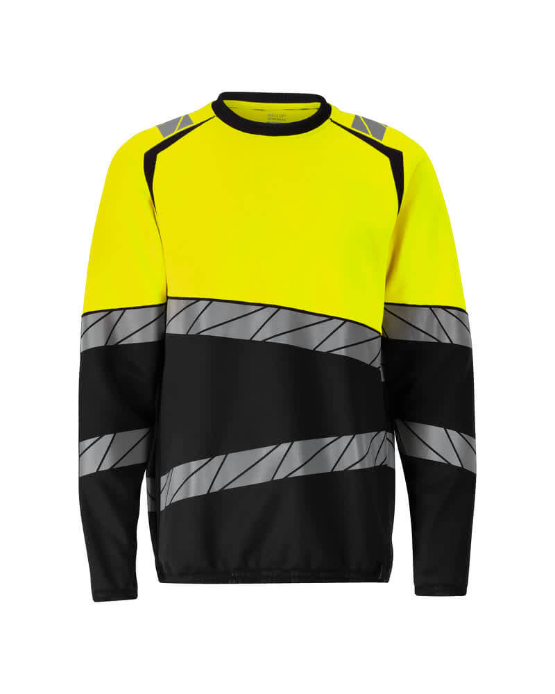 Mascot 25084-781 Premium Modern Fit Two-Toned Hi-Vis Sweatshirt Front #colour_black-hi-vis-yellow