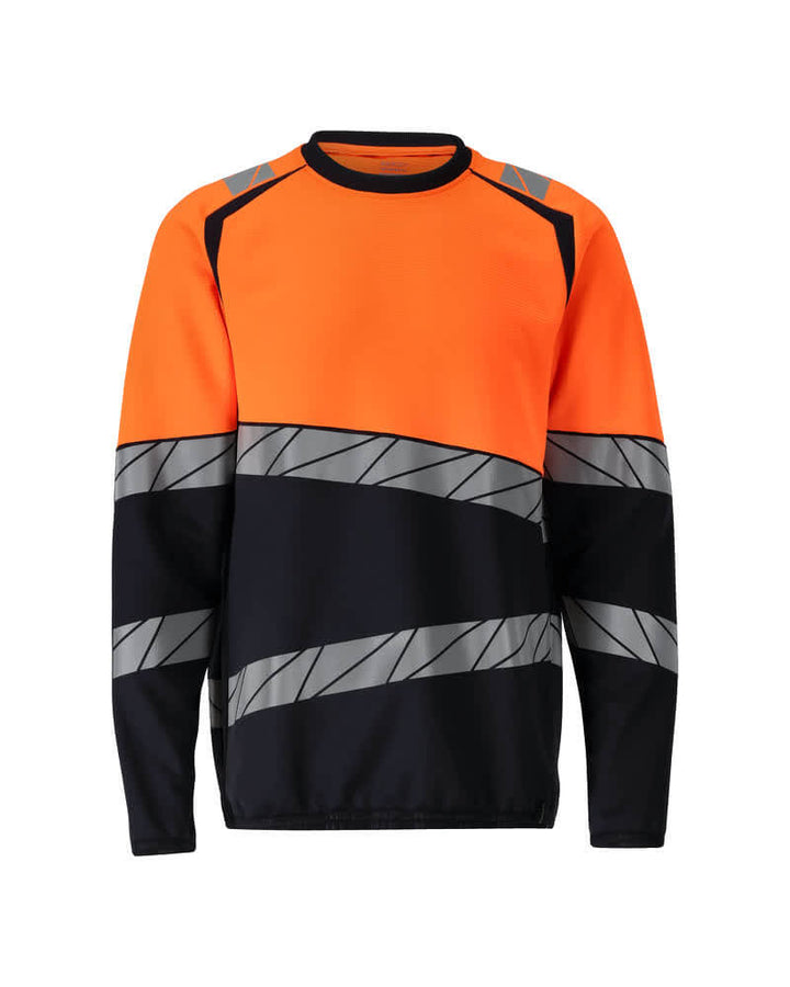Mascot 25084-781 Premium Modern Fit Two-Toned Hi-Vis Sweatshirt Front #colour_dark-navy-blue-hi-vis-orange