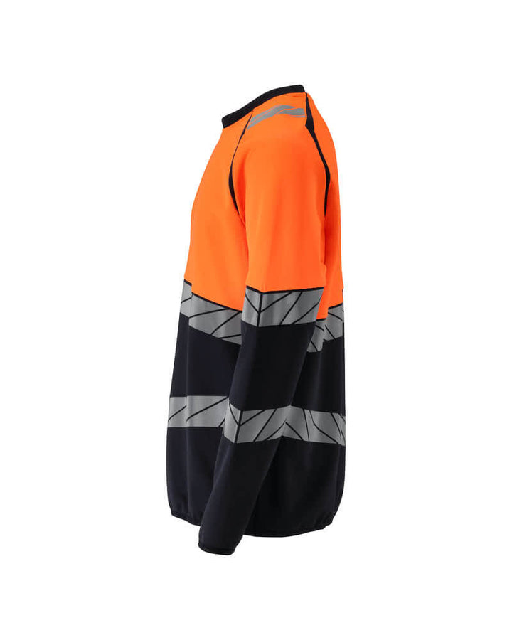 Mascot 25084-781 Premium Modern Fit Two-Toned Hi-Vis Sweatshirt Right #colour_dark-navy-blue-hi-vis-orange
