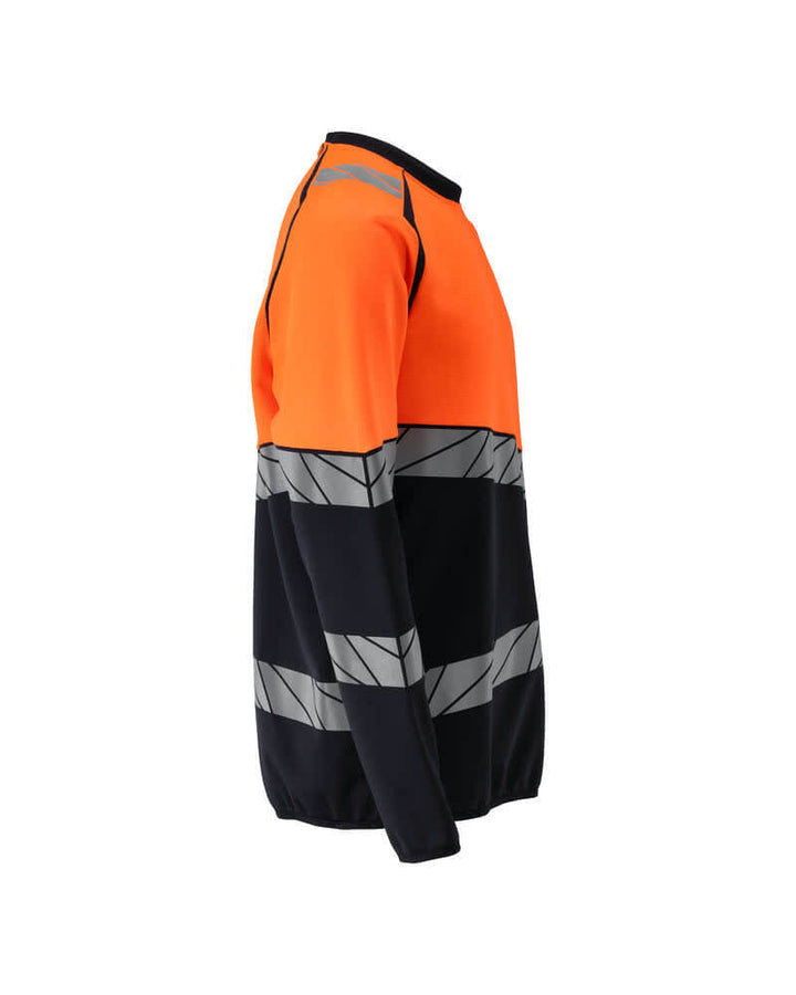 Mascot 25084-781 Premium Modern Fit Two-Toned Hi-Vis Sweatshirt Left #colour_dark-navy-blue-hi-vis-orange