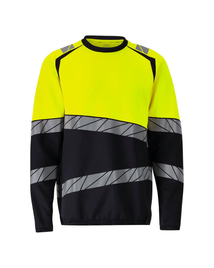 Mascot 25084-781 Premium Modern Fit Two-Toned Hi-Vis Sweatshirt Front #colour_dark-navy-blue-hi-vis-yellow