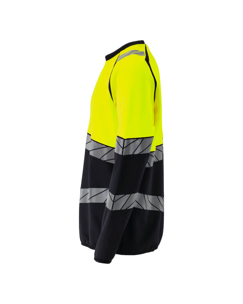 Mascot 25084-781 Premium Modern Fit Two-Toned Hi-Vis Sweatshirt Right #colour_dark-navy-blue-hi-vis-yellow