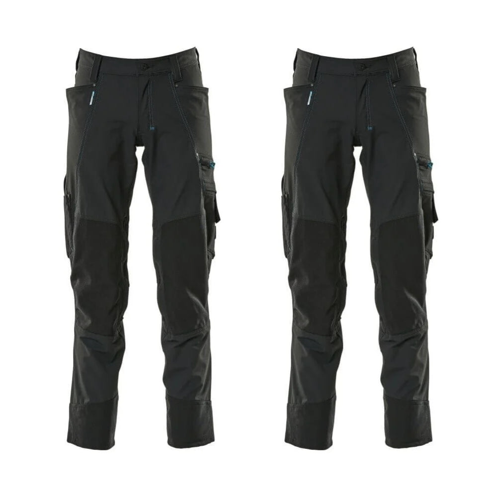 Mascot Advanced Trousers 4 Way Stretch Kneepad Pockets 17179 311 Mens Twin Pack Deal 1 Black