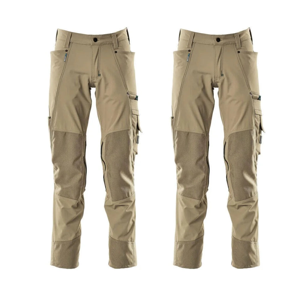 Mascot Advanced Trousers 4 Way Stretch Kneepad Pockets 17179 311 Mens Twin Pack Deal 3 Light Khaki