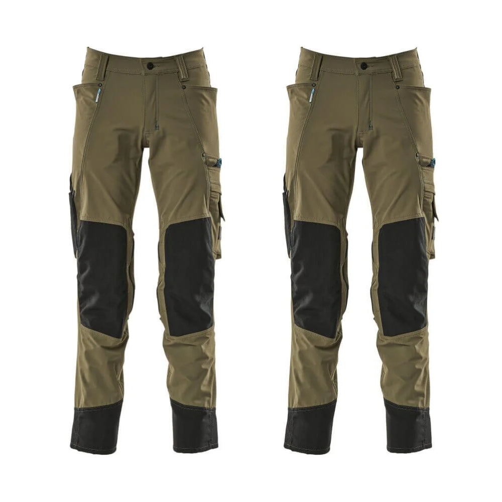 Mascot Advanced Trousers 4 Way Stretch Kneepad Pockets 17179 311 Mens Twin Pack Deal 3 Moss Green