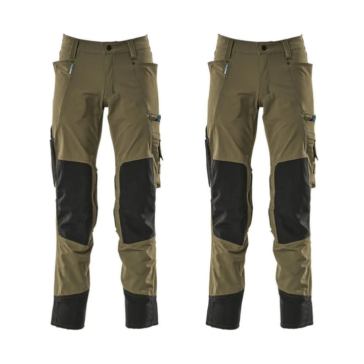Mascot Advanced Trousers 4 Way Stretch Kneepad Pockets 17179 311 Mens Twin Pack Deal 3 Moss Green
