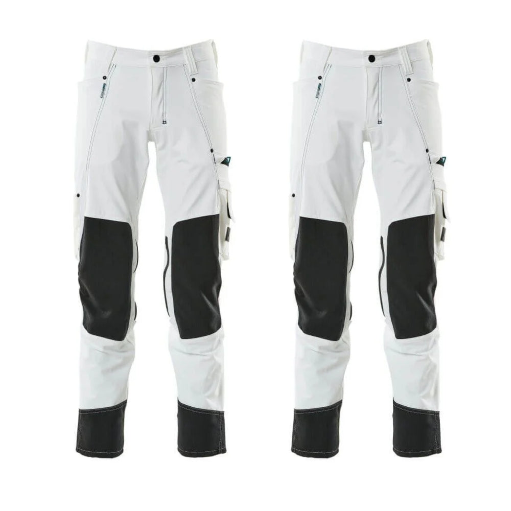 Mascot Advanced Trousers 4 Way Stretch Kneepad Pockets 17179 311 Mens Twin Pack Deal 4 White