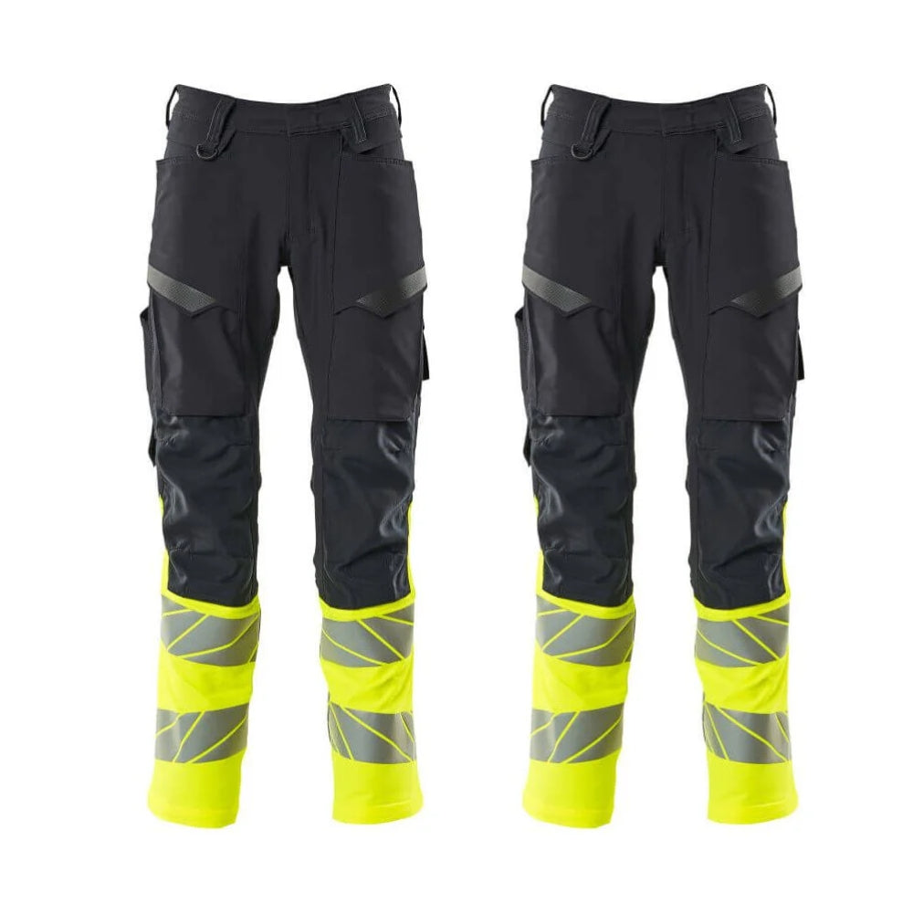 Mascot Hivis Trousers With Stretch 19879711 Accelerate Safe Twin Pack Deal Dark Navy Blue Hi Vis Yellow