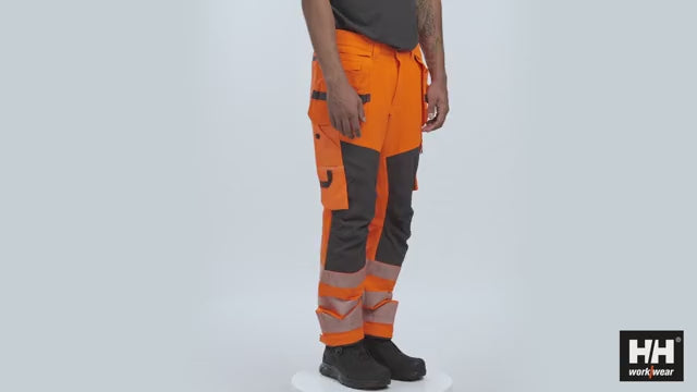 Helly Hansen Icu Brz Hi-Vis 4-Way-Stretch Construction Trousers Class 2 - 77499 #colour_orange-ebony