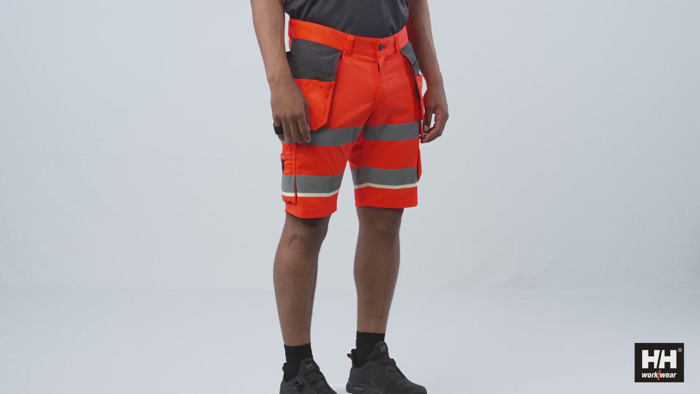 Helly Hansen Uc-Me Hi-Vis Stretch Construction Shorts - 77516 #colour_orange-ebony