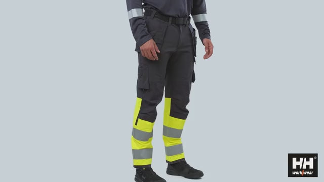 Helly Hansen Alna 4X Hi-Vis 4-Way-Stretch Construction Trousers Class 1 - 77427 #colour_yellow-ebony