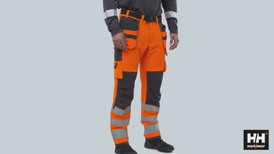 Helly Hansen Alna 4X Hi-Vis 4-Way-Stretch Construction Trousers Class 2 - 77428 #colour_orange-ebony