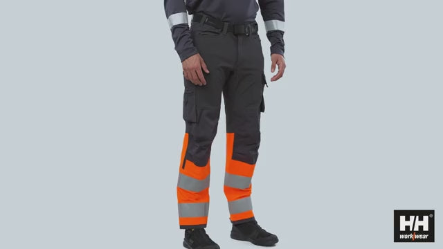 Helly Hansen Alna 4X Hi-Vis 4-Way-Stretch Work Trousers Class 1 - 77429 Product Video #colour_orange-ebony