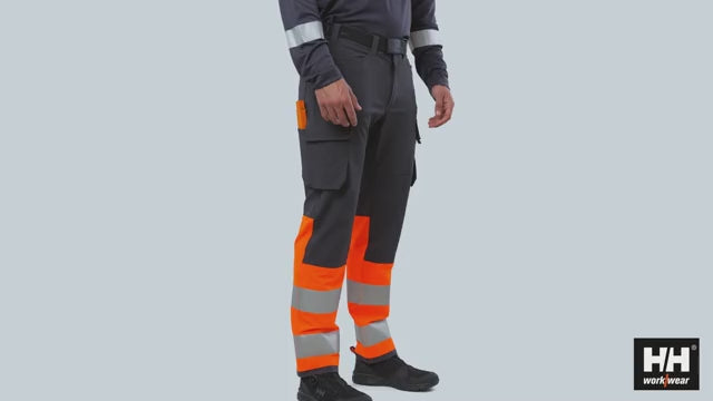 Helly Hansen Alna 4X Hi-Vis 4-Way-Stretch Cargo Trousers Class 1 - 77433 #colour_yellow-ebony