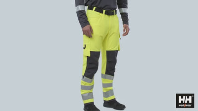 Helly Hansen Alna 4X Hi-Vis 4-Way-Stretch Work Trousers Class 2 - 77430 #colour_yellow-ebony