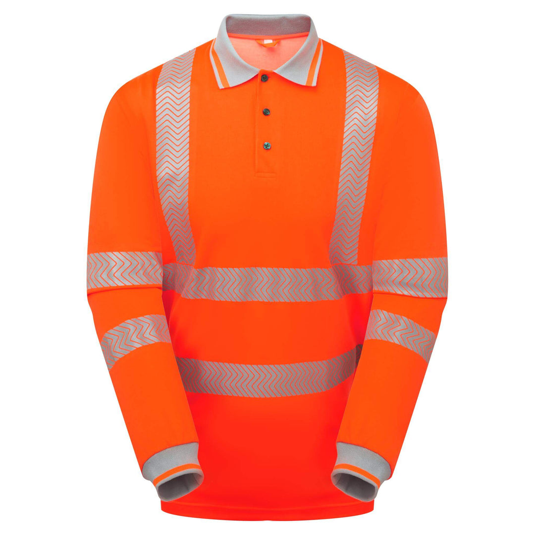 pulsar life lfe926 mens hi vis long sleeve orange polo shirt Orange 1 #colour_orange