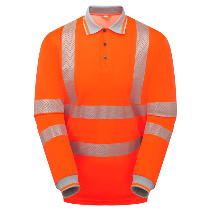 pulsar life lfe926 mens hi vis long sleeve orange polo shirt Orange 1 #colour_orange