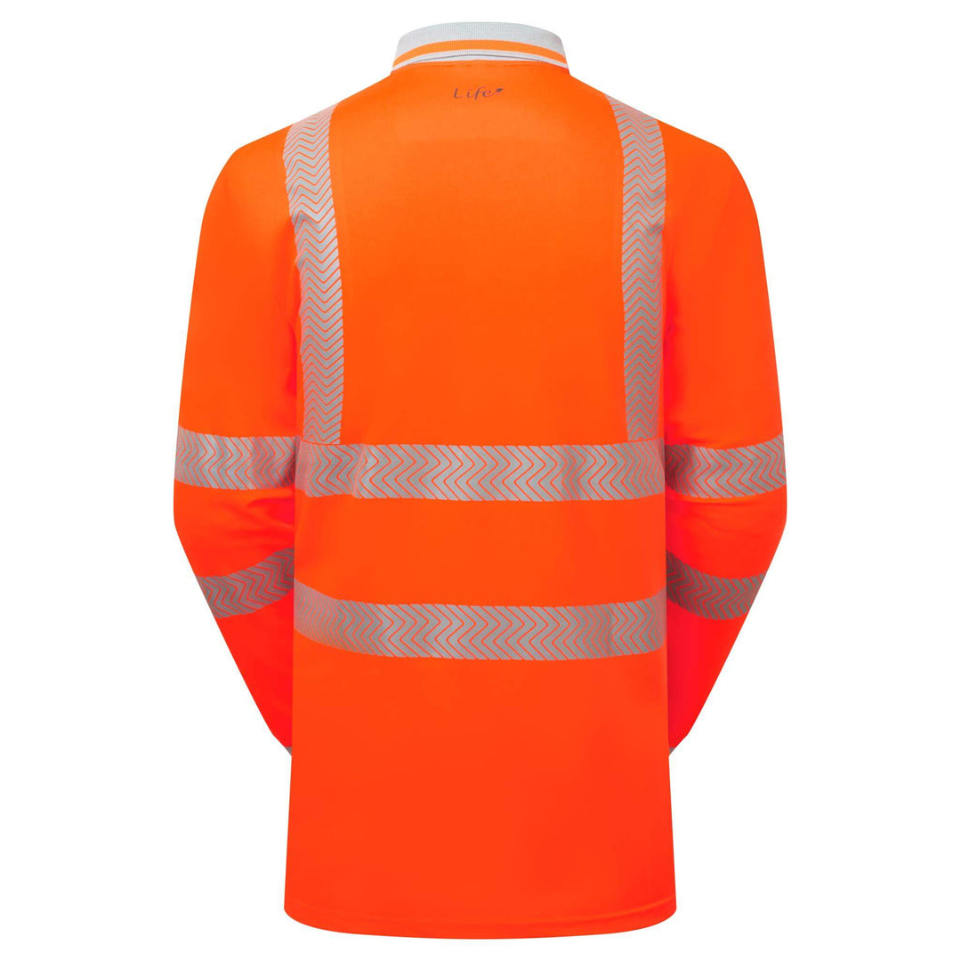 pulsar life lfe926 mens hi vis long sleeve orange polo shirt Orange 2 #colour_orange