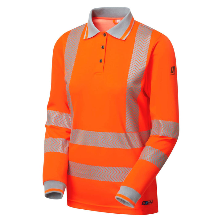 pulsar life lfe976 womens hi vis long sleeve orange polo shirt Orange 1 #colour_orange