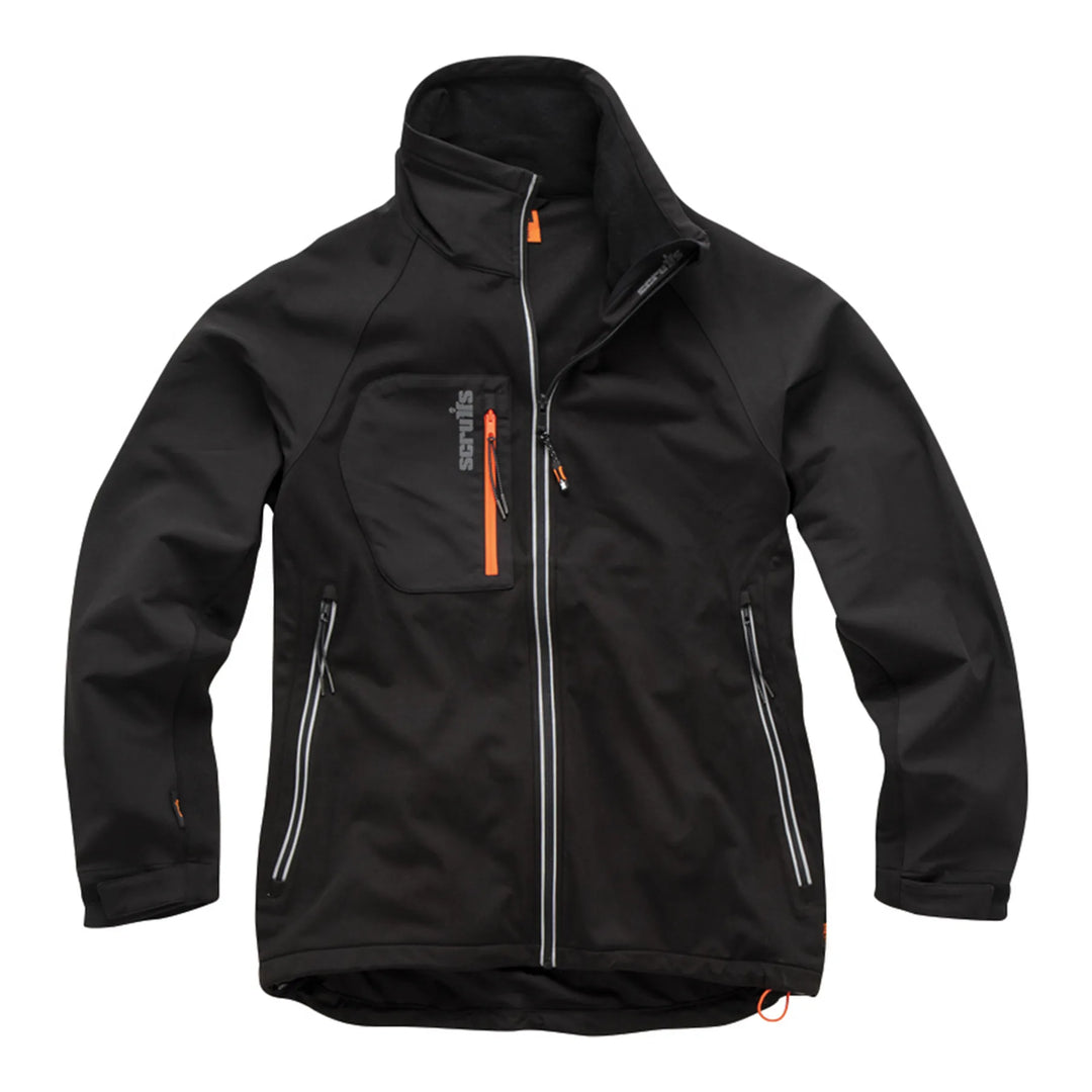 Scruffs Trade Flex Softshell Jacket Black/Grey/Orange — Hero #colour_black-grey-orange