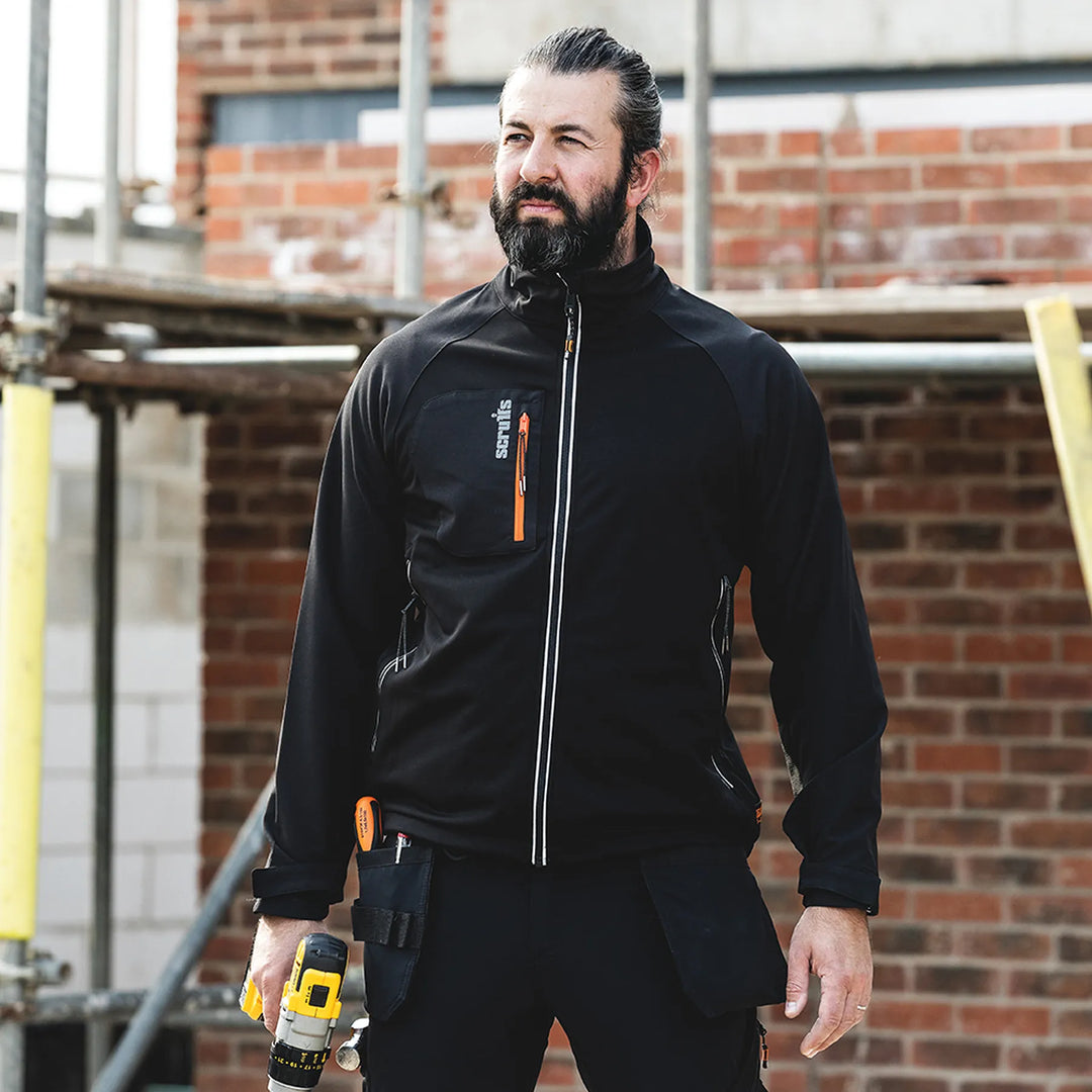 Scruffs Trade Flex Softshell Jacket Black/Grey/Orange — Worn on Site 
