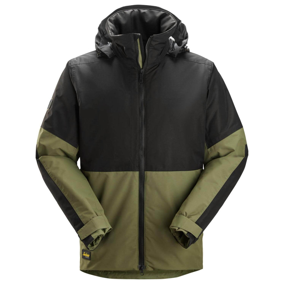 snickers 1104 allroundwork waterproof insulated jacket Khaki Green Black Main #colour_khaki-green-black
