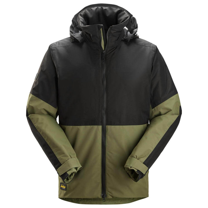 snickers 1104 allroundwork waterproof insulated jacket Khaki Green Black Main #colour_khaki-green-black