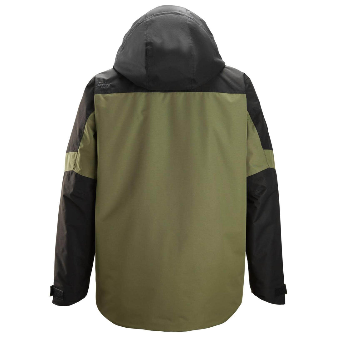snickers 1104 allroundwork waterproof insulated jacket Khaki Green Black back #colour_khaki-green-black