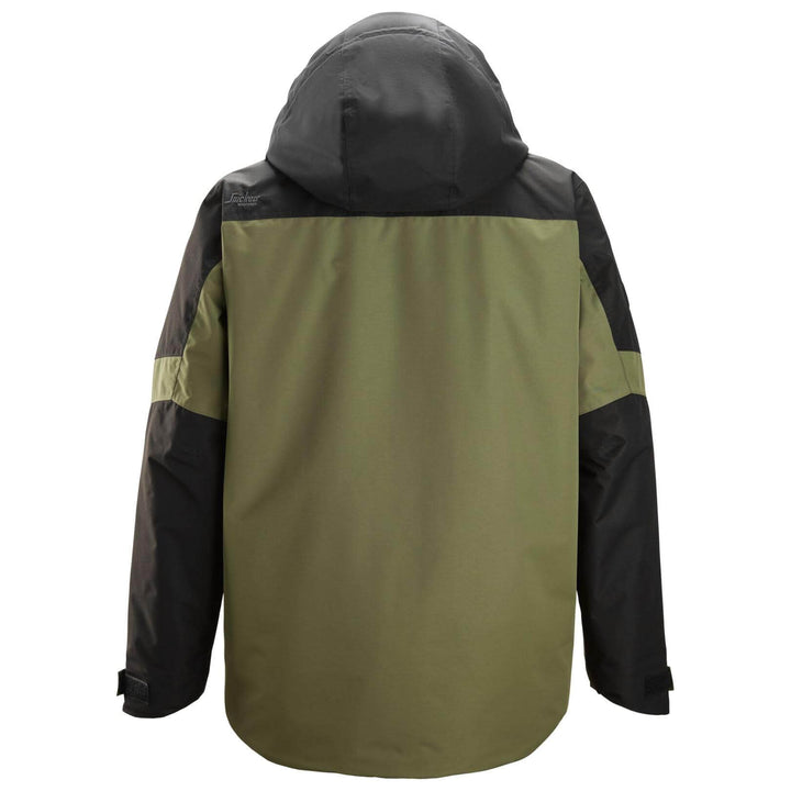 snickers 1104 allroundwork waterproof insulated jacket Khaki Green Black back #colour_khaki-green-black
